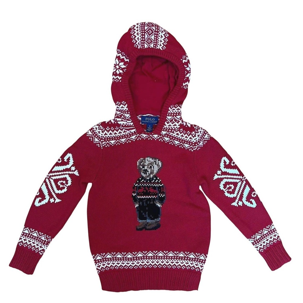 Polo Ralph Lauren Bear Hoodie Sweater Kids 5 Unisex Fair Isle Holiday Christmas